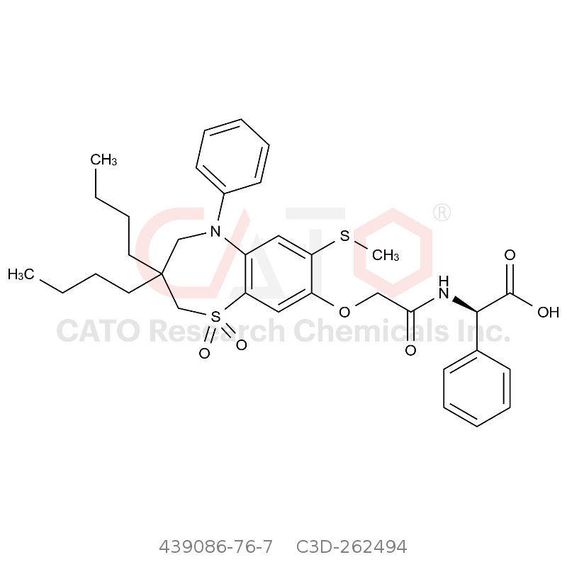 CAS No.:439086-76-7,（R） -2-（2-（（3,3-二丁基-7-（甲硫基）-1,1-二氧化物-5-苯基-2,3,4-5-四氢苯并[b][1,4]硫氮杂环庚烷-8-基）氧）乙酰胺基）-2-苯乙酸