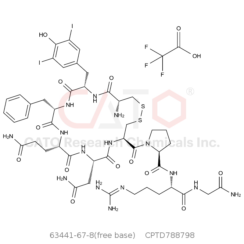 CAS No.:63441-67-8(free base),H-CYS-TRY(I2)-PHE-GLN-ASN-CYS-PRO-ARG-GLY-NH2 DISULPHIDE(TFA)