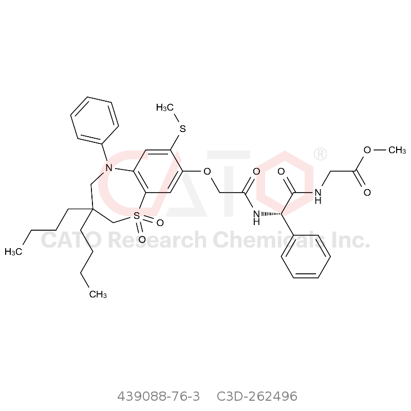 CAS No.:439088-76-3,甲基 (S)-(2-(2-((3,3-二丁基-7-(甲硫基)-1,1-二氧化-5-苯基-2,3,4,5-四氢苯并[b][1,4]噻嗪-8-基)氧基)乙酰氨基)-2-苯基乙酰基)甘氨酸酯