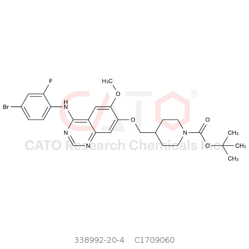 CAS No.:338992-20-4,4-[[[4-[(4-bromo-2-fluorophenyl)amino]-6-methoxy-7-quinazolinyl]oxy]methyl]-1-Piperidinecarboxylic acid 1,1-dimethylethyl ester