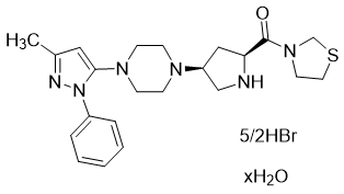 替格列汀半氢溴酸盐水合物 Teneligliptin Hemipentahydrobromide Hydrate CAS 1572583-29-9 结构式 Chemical Structure