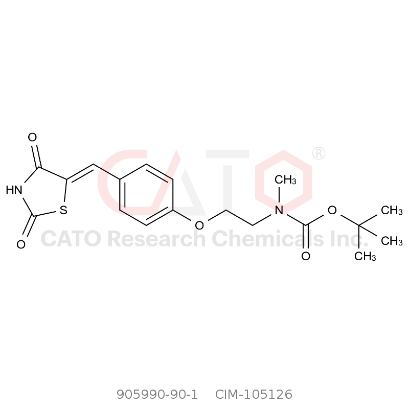 CAS No.:905990-90-1,Tert-butyl (Z)-(2-(4-((2,4-dioxothiazolidin-5-ylidene)methyl)phenoxy)ethyl)(methyl)carbamate