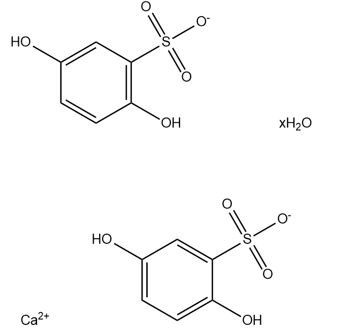 水合二乙酸钙 Benzenesulfonic acid, 2,5-dihydroxy-, calcium salt, hydrate (2:1:?) CAS 117552-78-0 结构式 Chemical Structure