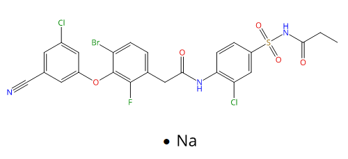  N-((4-(2-(4-Bromo-3-(3-chloro-5-cyanophenoxy)-2-fluorophenyl)acetamido)-3-chlorophenyl)sulfonyl)propionamide, sodium salt CAS 867365-40-0 结构式 Chemical Structure