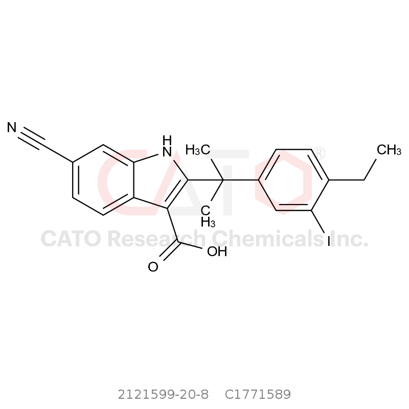CAS No.:2121599-20-8,6-Cyano-2-(2-(4-ethyl-3-iodophenyl)propan-2-yl)-1H-indole-3-carboxylic acid