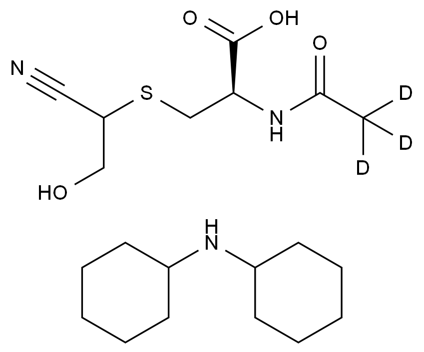 N-乙酰基-S-（1-氰基-2-羟乙基）-L-半胱氨酸-d3双环己胺盐（非对映异构体混合物） N-Acetyl-S-(1-cyano-2-hydroxyethyl)-L-cysteine-d3 Dicyclohexylamine Salt(Mixture of Diastereomers) CAS 1356017-48-5 结构式 Chemical Structure