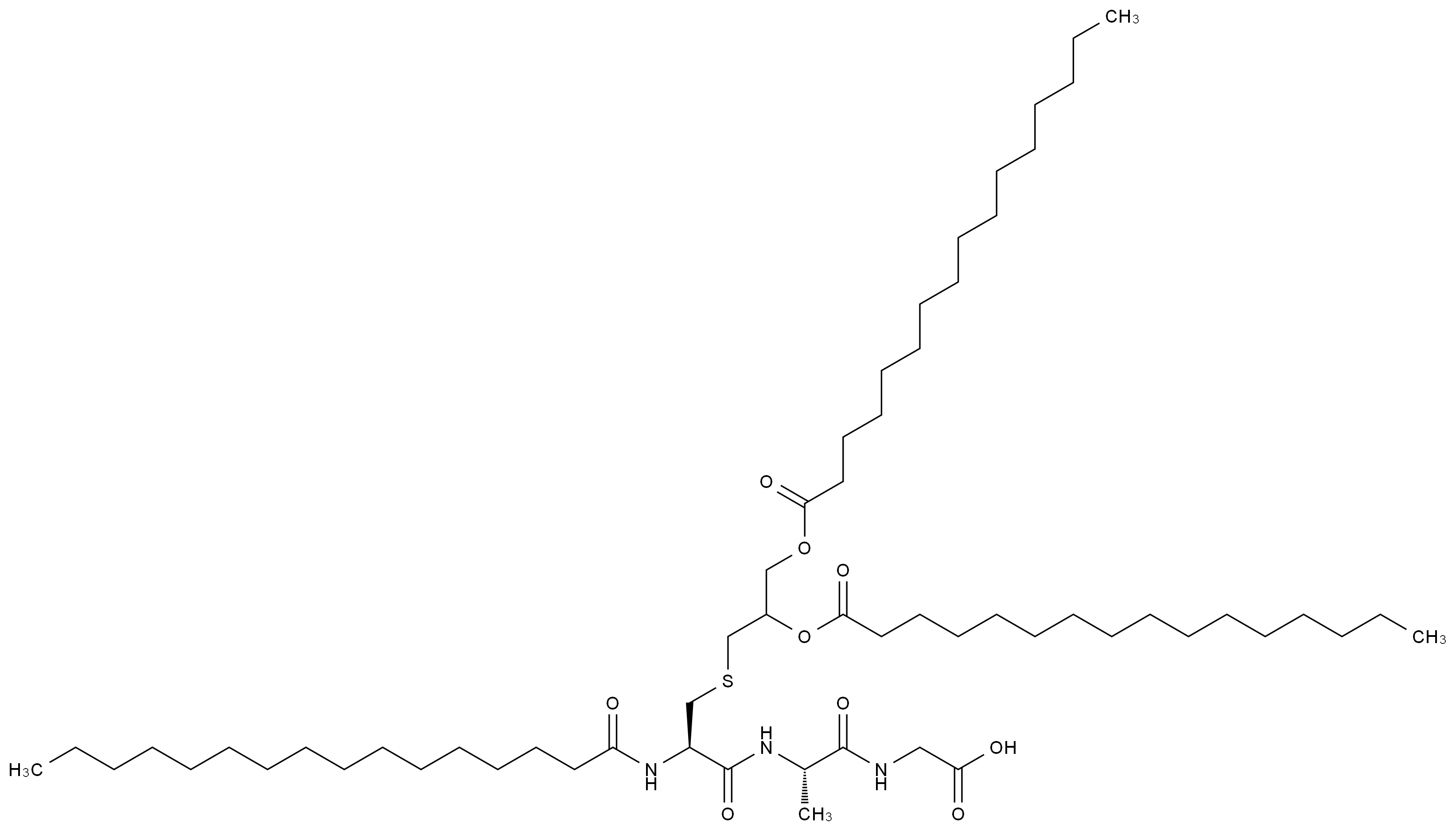 Palmitoyl-半胱氨酸((RS)-2,3-di(palmitoyloxy)-propyl)-丙氨酸-甘氨酸-OH Palmitoyl-Cys((RS)-2,3-di(palmitoyloxy)-propyl)-Ala-Gly-OH CAS 117858-54-5 结构式 Chemical Structure
