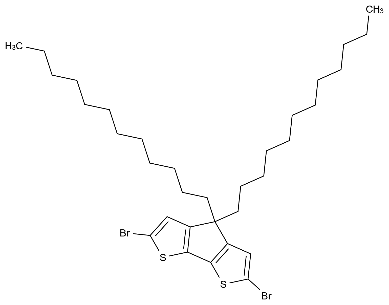  2,6-Dibromo-4,4-didodecyl-4H-cyclopenta[2,1-b:3,4-b']dithiophene CAS 1235873-96-7 结构式 Chemical Structure