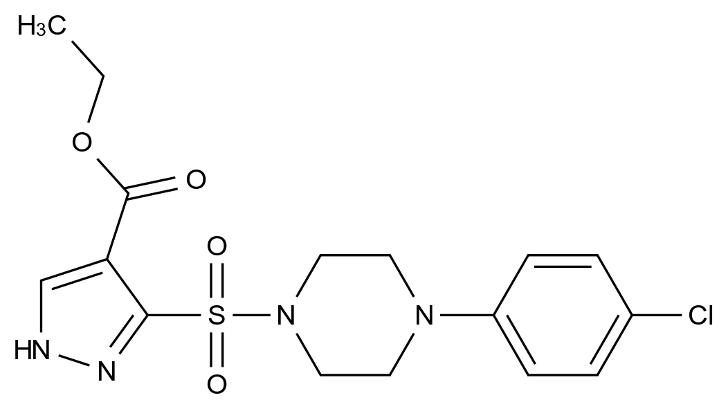  Ethyl 3-((4-(4-chlorophenyl)piperazin-1-yl)sulfonyl)-1H-pyrazole-4-carboxylate CAS 1261016-92-5 结构式 Chemical Structure