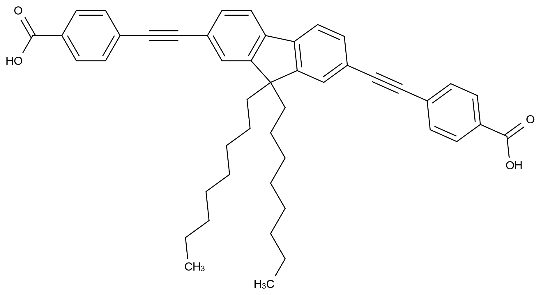  4,4'-((9,9-Dioctyl-9H-fluorene-2,7-diyl)bis(ethyne-2,1-diyl))dibenzoic acid CAS 1313187-39-1 结构式 Chemical Structure