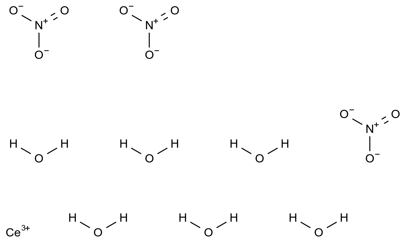 硝酸铈(III) 六水合物 Cerium(III) nitrate hexahydrate CAS 10294-41-4 结构式 Chemical Structure