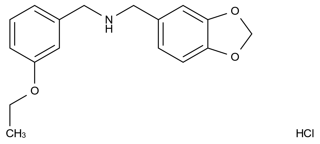  1-(Benzo[d][1,3]dioxol-5-yl)-N-(3-ethoxybenzyl)methanamine hydrochloride CAS 1048947-19-8 结构式 Chemical Structure