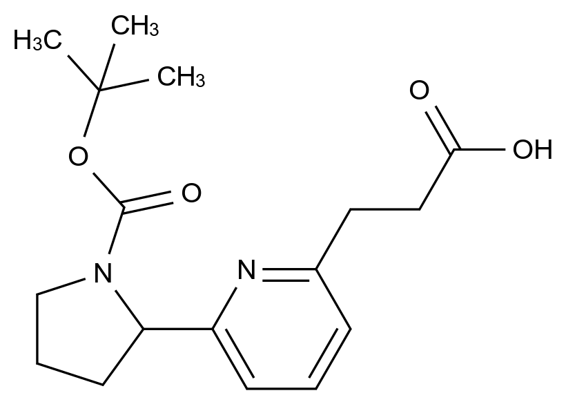  3-(6-(1-(Tert-butoxycarbonyl)pyrrolidin-2-yl)pyridin-2-yl)propanoic acid CAS 1361114-82-0 结构式 Chemical Structure