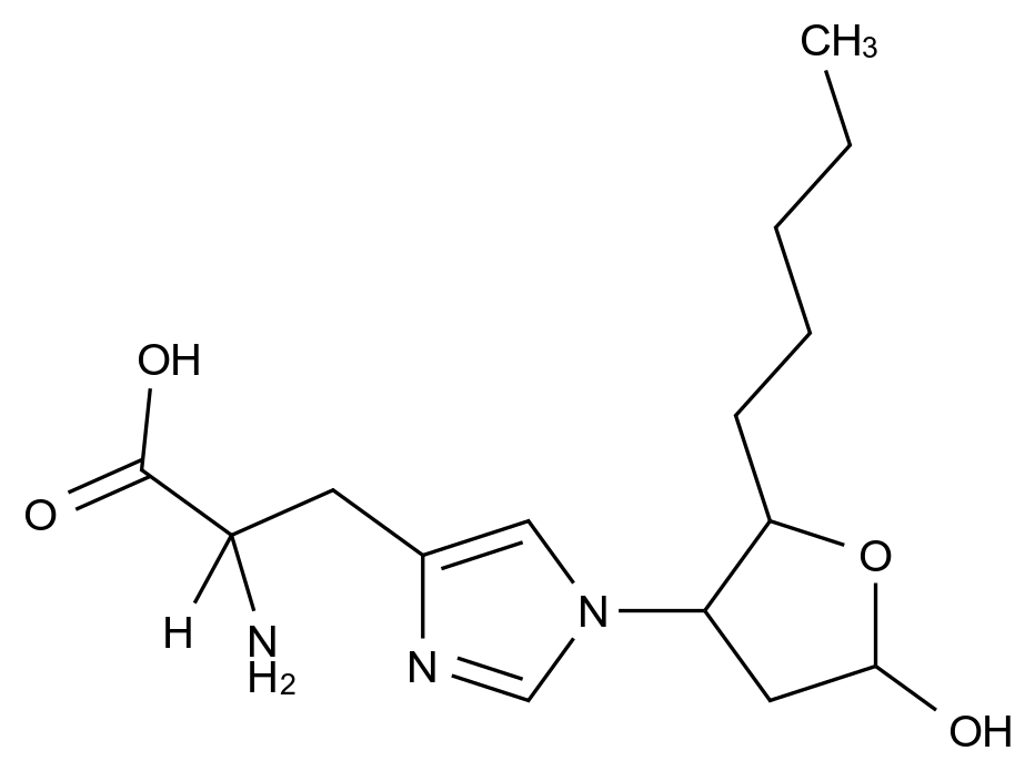  (2S)-2-Amino-3-(1-(5-hydroxy-2-pentyltetrahydrofuran-3-yl)-1H-imidazol-4-yl)propanoic acid CAS 157772-28-6 结构式 Chemical Structure