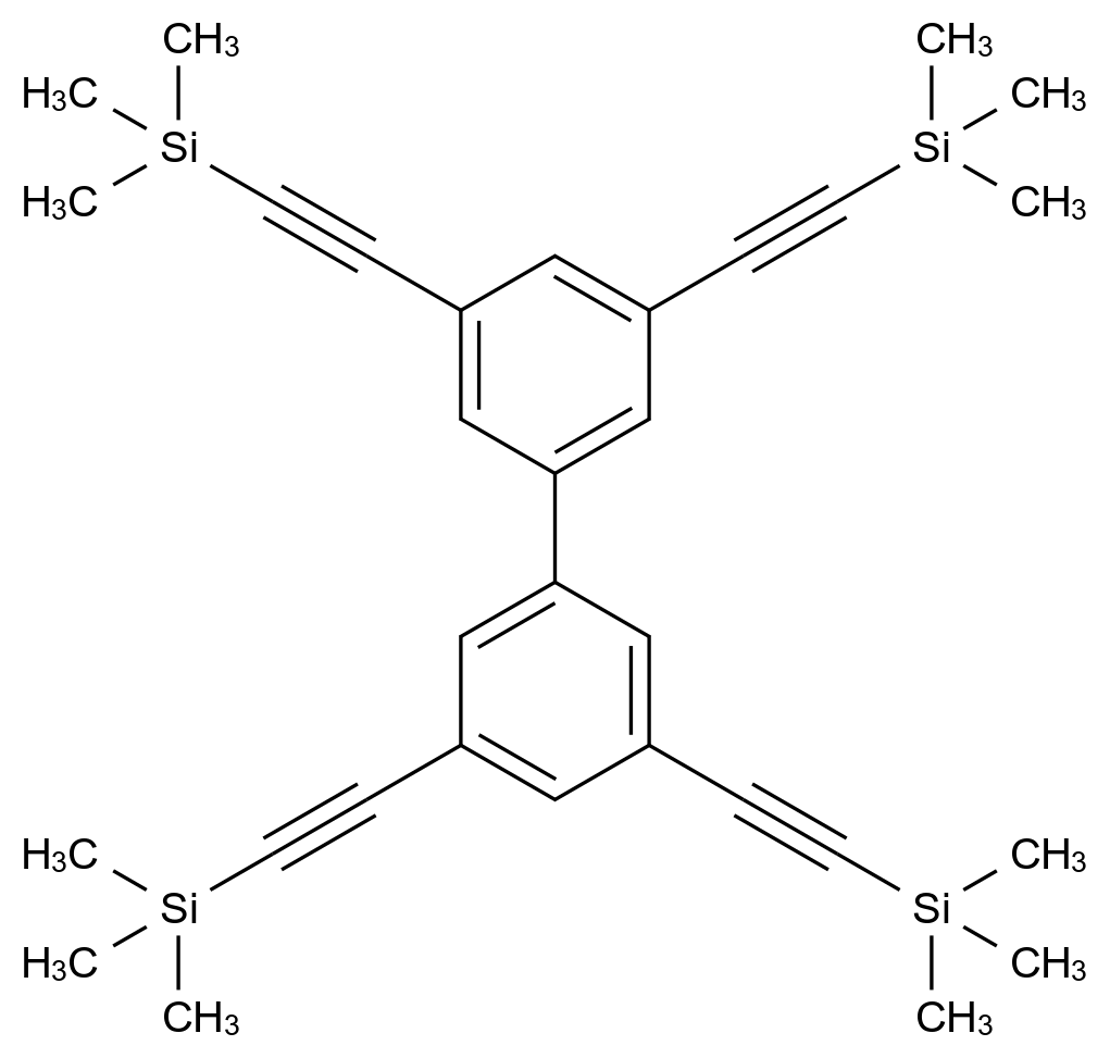  3,3',5,5'-Tetrakis((trimethylsilyl)ethynyl)-1,1'-biphenyl CAS 1613462-65-9 结构式 Chemical Structure