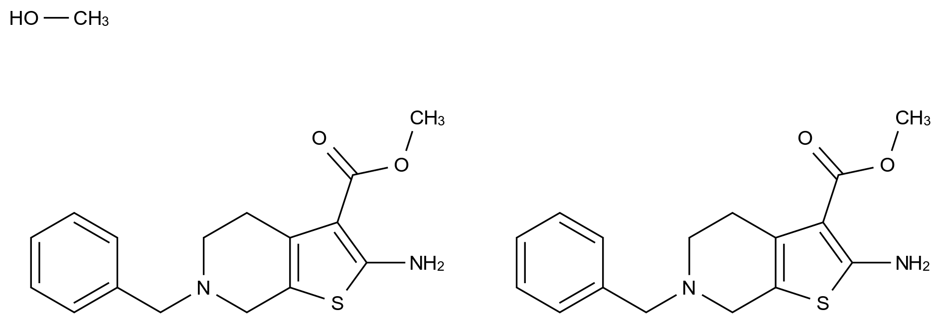  Methyl 2-amino-6-benzyl-4,5,6,7-tetrahydrothieno-[2,3-c]pyridine-3-carboxylate - methanol (2:1) CAS 1185175-51-2 结构式 Chemical Structure