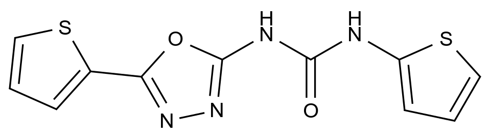  1-(Thiophen-2-yl)-3-(5-(thiophen-2-yl)-1,3,4-oxadiazol-2-yl)urea CAS 1207005-97-7 结构式 Chemical Structure