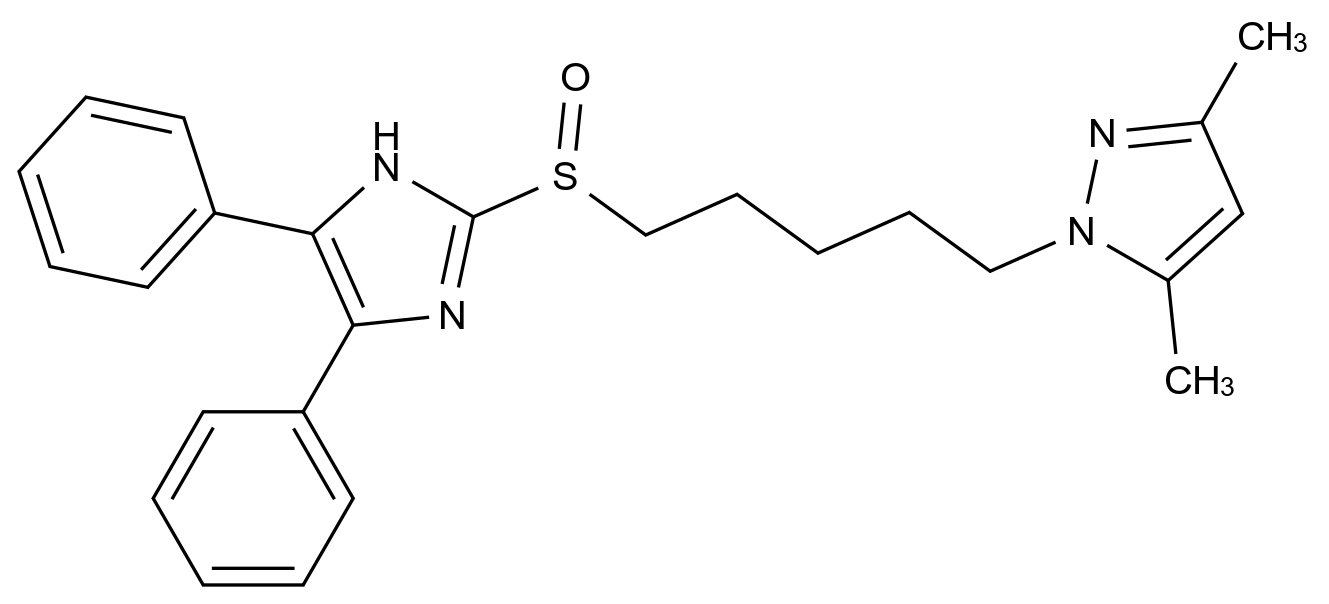 CAS No.:136609-53-5,1-(5-((4,5-Diphenyl-1H-imidazol-2-yl)sulfinyl)pentyl)-3,5-dimethyl-1H-pyrazole
