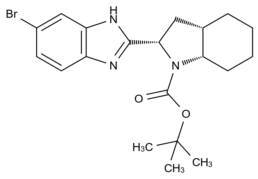  tert-Butyl (2S,3aS,7aS)-2-(6-bromo-1H-benzo[d]imidazol-2-yl)octahydro-1H-indole-1-carboxylate CAS 1415120-52-3 结构式 Chemical Structure