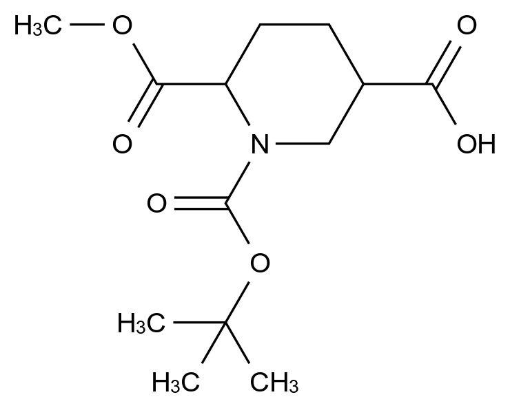  1-(Tert-butoxycarbonyl)-6-(methoxycarbonyl)piperidine-3-carboxylic acid CAS 1255664-88-0 结构式 Chemical Structure