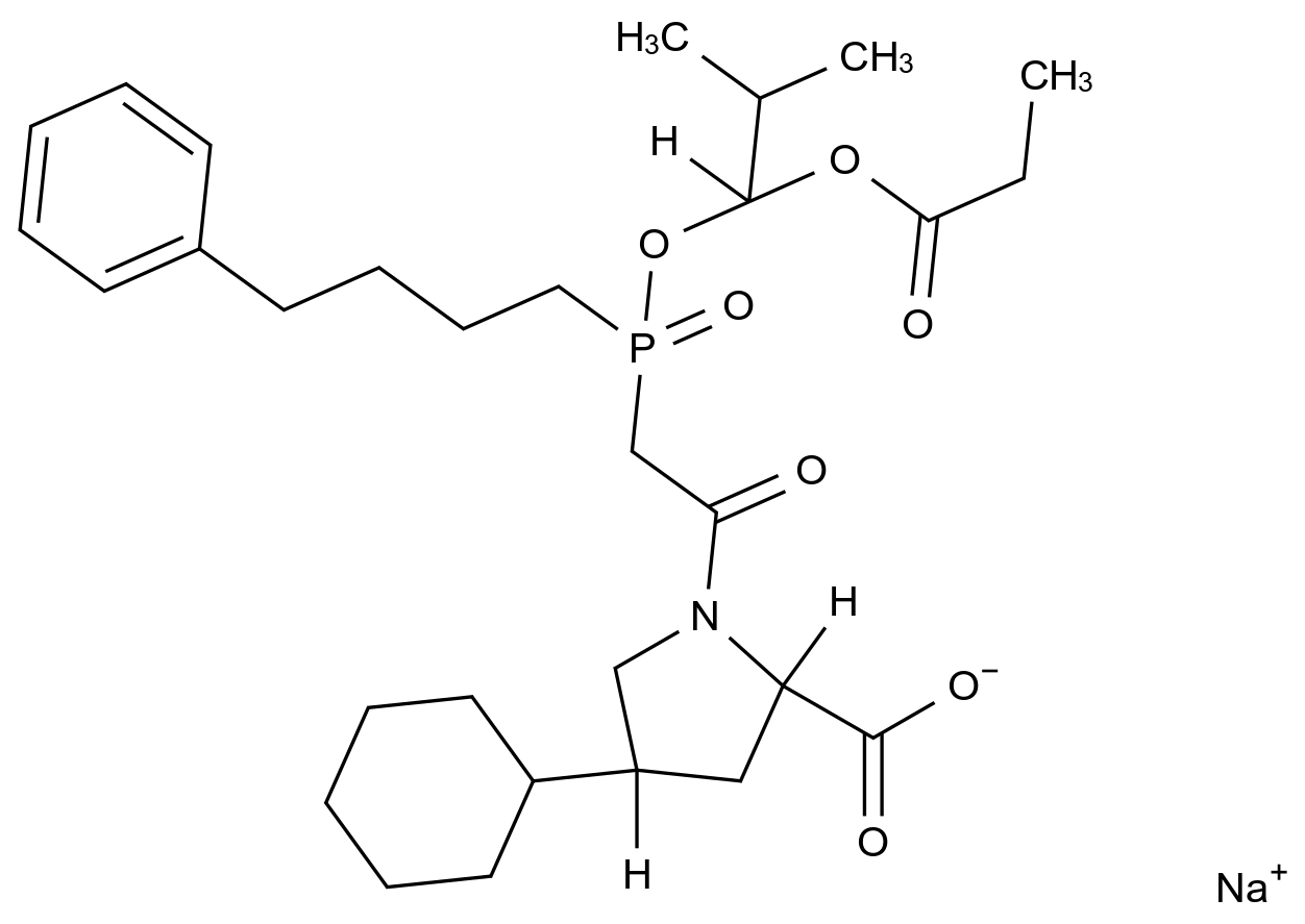 CAS No.:1279038-37-7,L-Proline, 4-cyclohexyl-1-[2-[(S)-[(1S)-2-methyl-1-(1-oxopropoxy)propoxy](4-phenylbutyl)phosphinyl]acetyl]-, Sodium salt (1:1), (4S)-