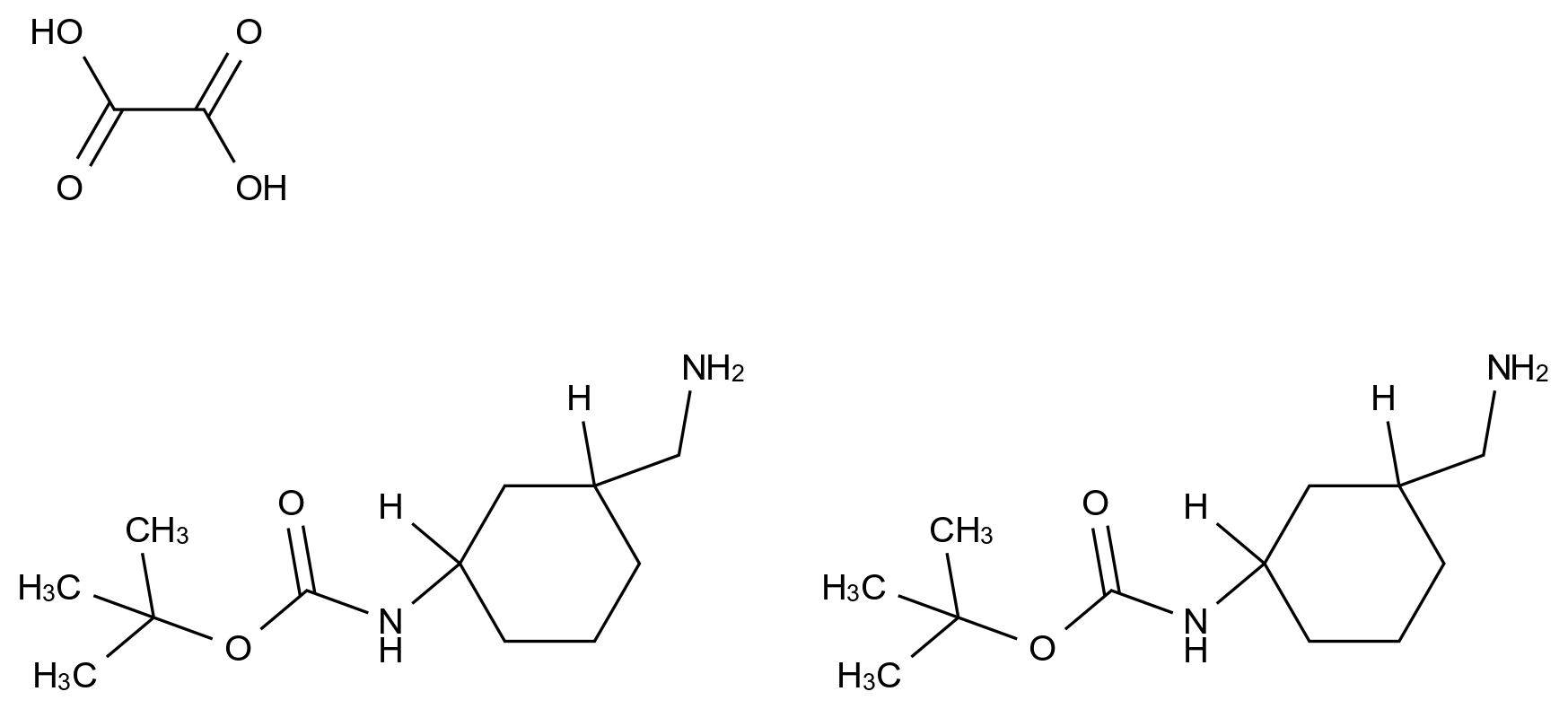 反式-3-氨甲基-1-(Boc-氨基)环己烷半草酸盐 tert-Butyl ((1R,3R)-rel-3-(aminomethyl)cyclohexyl)carbamate hemiethanedioate CAS 1452485-95-8 结构式 Chemical Structure