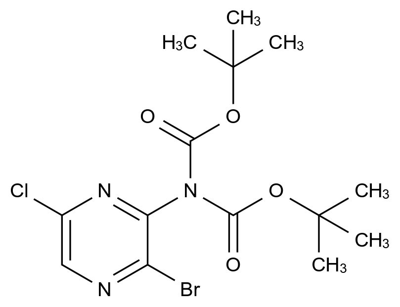 Di-tert-butyl (3-bromo-6-chloropyrazin-2-yl)iminodicarbonate CAS 1801693-41-3 chemical structure