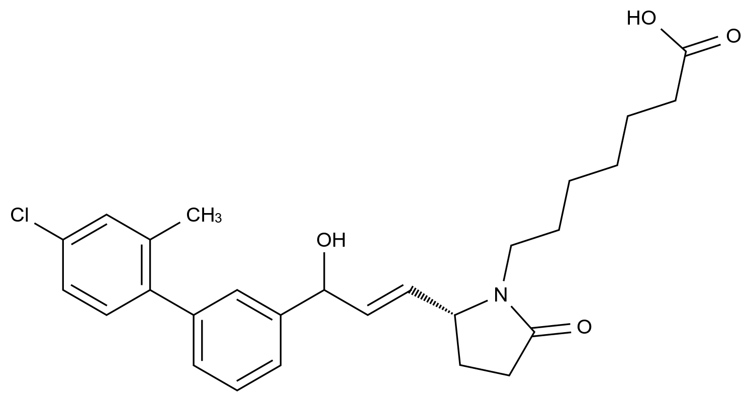  (2R)-2-[(1E)-3-(4â€™-Chloro-2â€™-methyl[1,1â€™-biphenyl]-3-yl)-3-hydroxy-1-propen-1-yl]-5-oxo-1-pyrrolidineheptanoic Acid CAS 493035-81-7 结构式 Chemical Structure