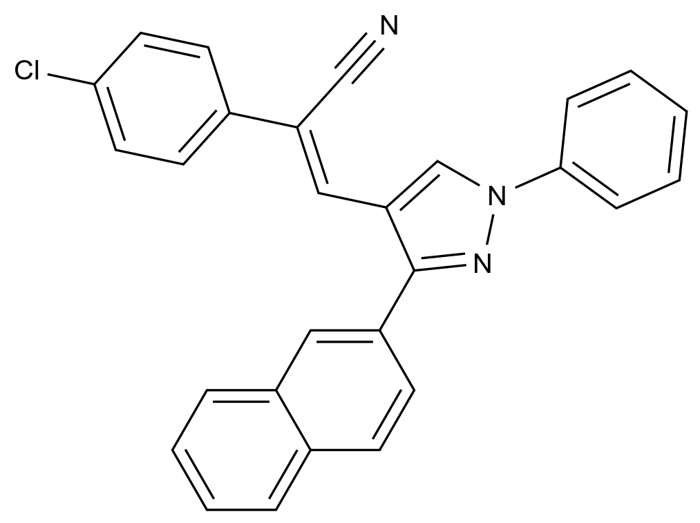 (2Z)-2-(4-Chlorophenyl)-3-[3-(naphthalen-2-yl)-1-phenyl-1H-pyrazol-4-yl]prop-2-enenitrile 结构式