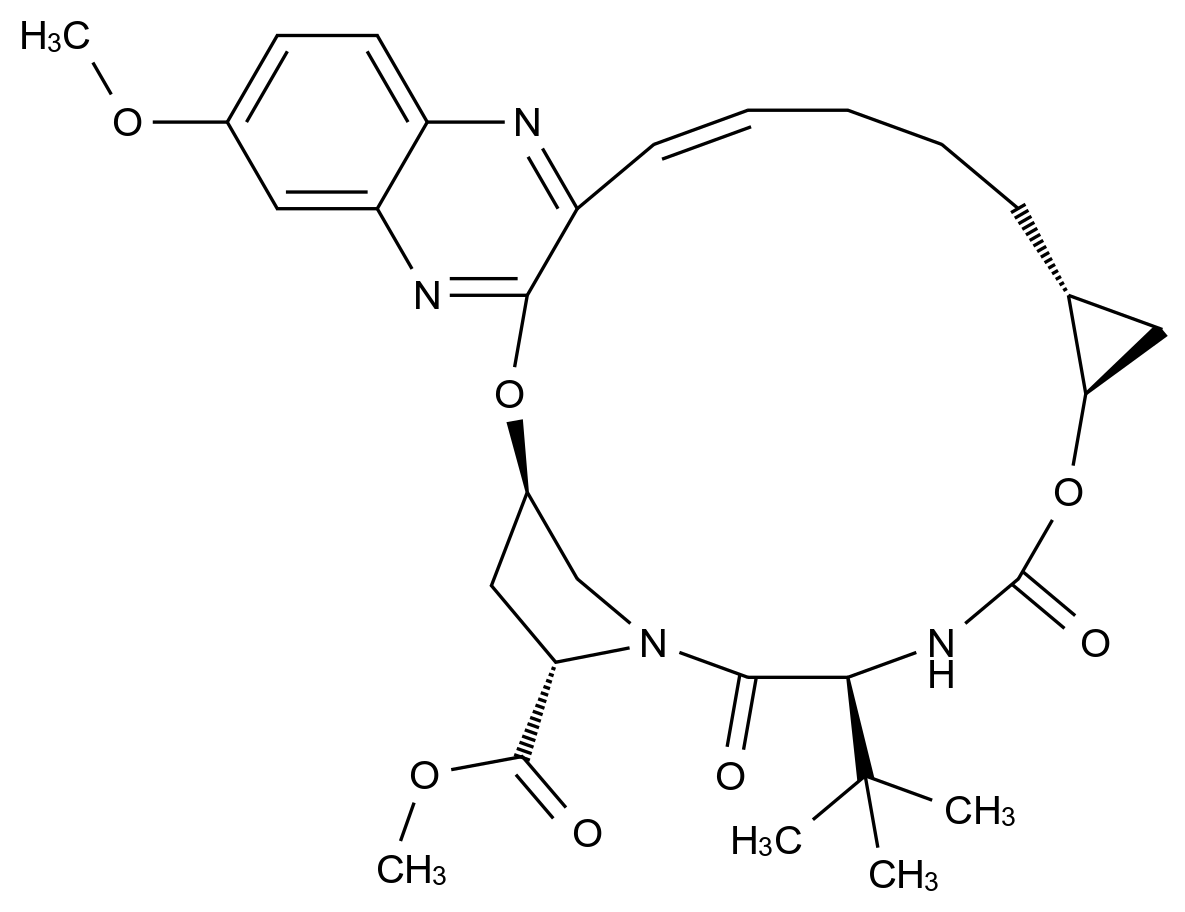  Methyl (33R,35S,91R,92R,5S,E)-5-(tert-butyl)-17-methoxy-4,7-dioxo-2,8-dioxa-6-aza-1(2,3)-quinoxalina-3(3,1)-pyrrolidina-9(1,2)-cyclopropanacyclotetradecaphan-13-ene-35-carboxylate CAS 1206524-83-5 结构式 Chemical Structure