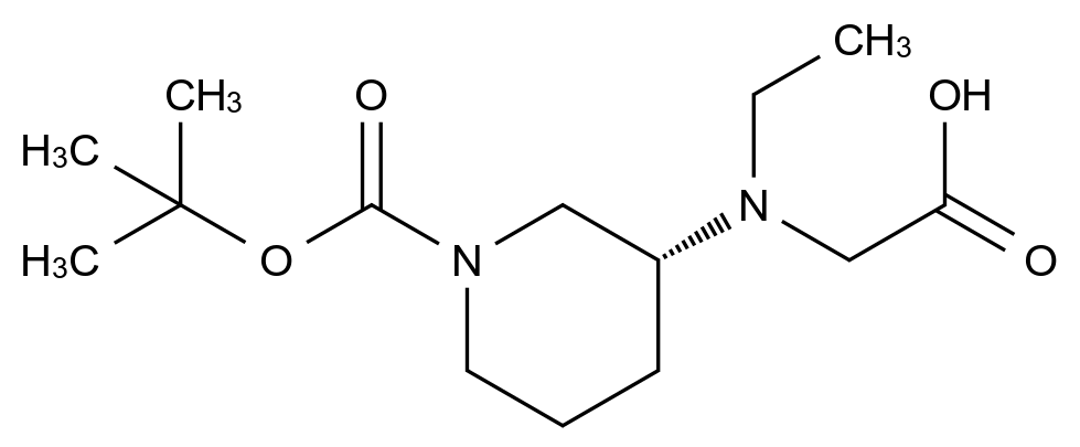  (R)-2-((1-(tert-Butoxycarbonyl)piperidin-3-yl)(ethyl)amino)acetic acid CAS 1354019-75-2 结构式 Chemical Structure