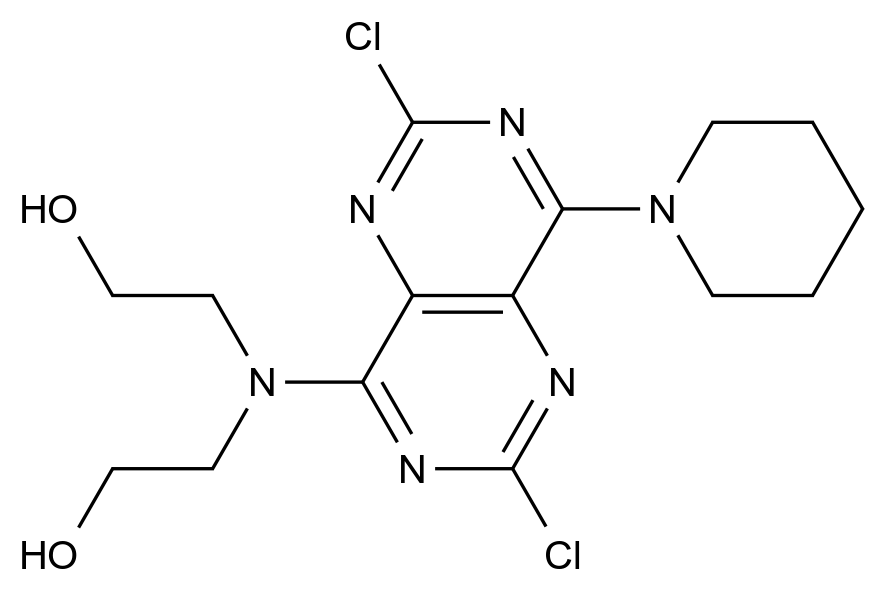 CAS No.:1449029-15-5,2,2'-((2,6-Dichloro-8-(piperidin-1-yl)pyrimido[5,4-d]pyrimidin-4-yl)azanediyl)diethanol