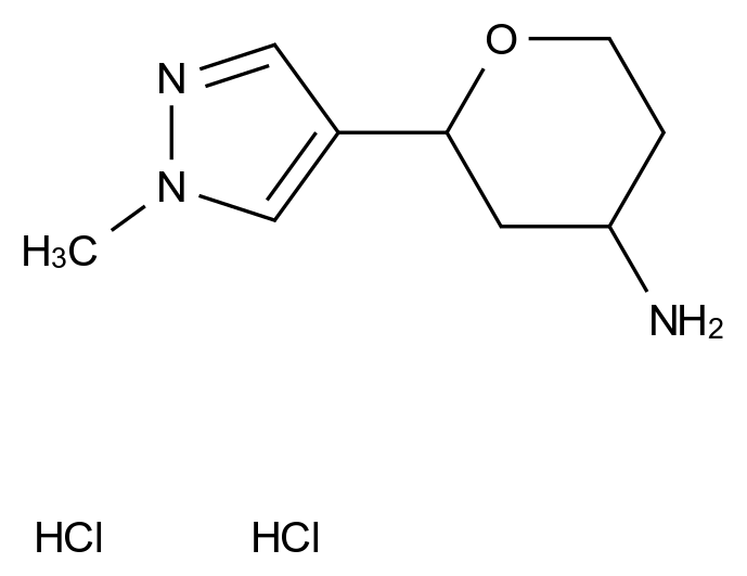  2-(1-Methyl-1H-pyrazol-4-yl)tetrahydro-2H-pyran-4-amine dihydrochloride CAS 1820706-21-5 结构式 Chemical Structure