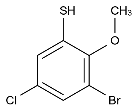  3-Bromo-5-chloro-2-methoxybenzenethiol CAS 1037146-92-1 结构式 Chemical Structure
