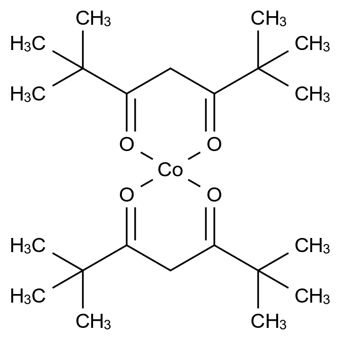  (T-4)-Bis(2,2,6,6-tetramethyl-3,5-heptanedionato-κO3,κO5)cobalt CAS 13986-53-3 结构式 Chemical Structure