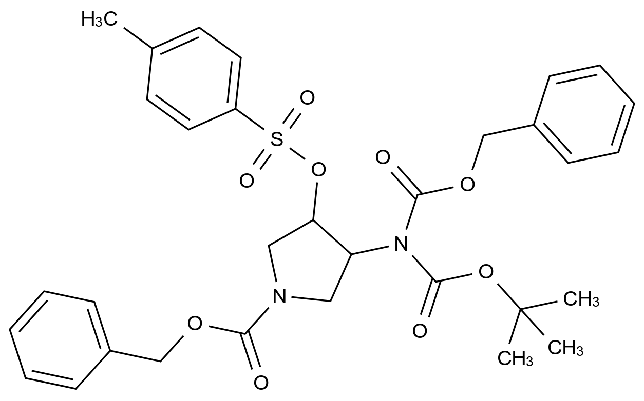  Benzyl 3-((benzyloxycarbonyl)(tert-butoxycarbonyl)amino)-4-(tosyloxy)pyrrolidine-1-carboxylate CAS 1415564-90-7 结构式 Chemical Structure