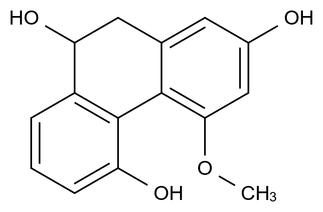 2,5,9-三羟基-4-甲氧基-9,10-二氢菲 Rotundatin CAS 144506-16-1 结构式 Chemical Structure