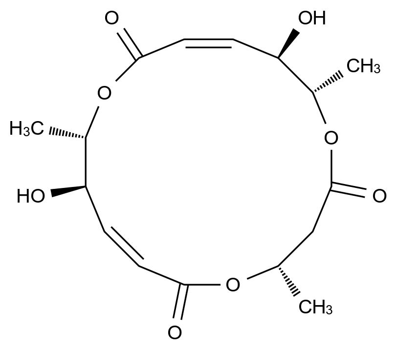 (4S,7E,9R,10S,13E,15R,16S)-9,15-Dihydroxy-4,10,16-trimethyl-1,5,11-trioxacyclohexadeca-7,13-diene-2,6,12-trione CAS 172923-77-2 chemical structure