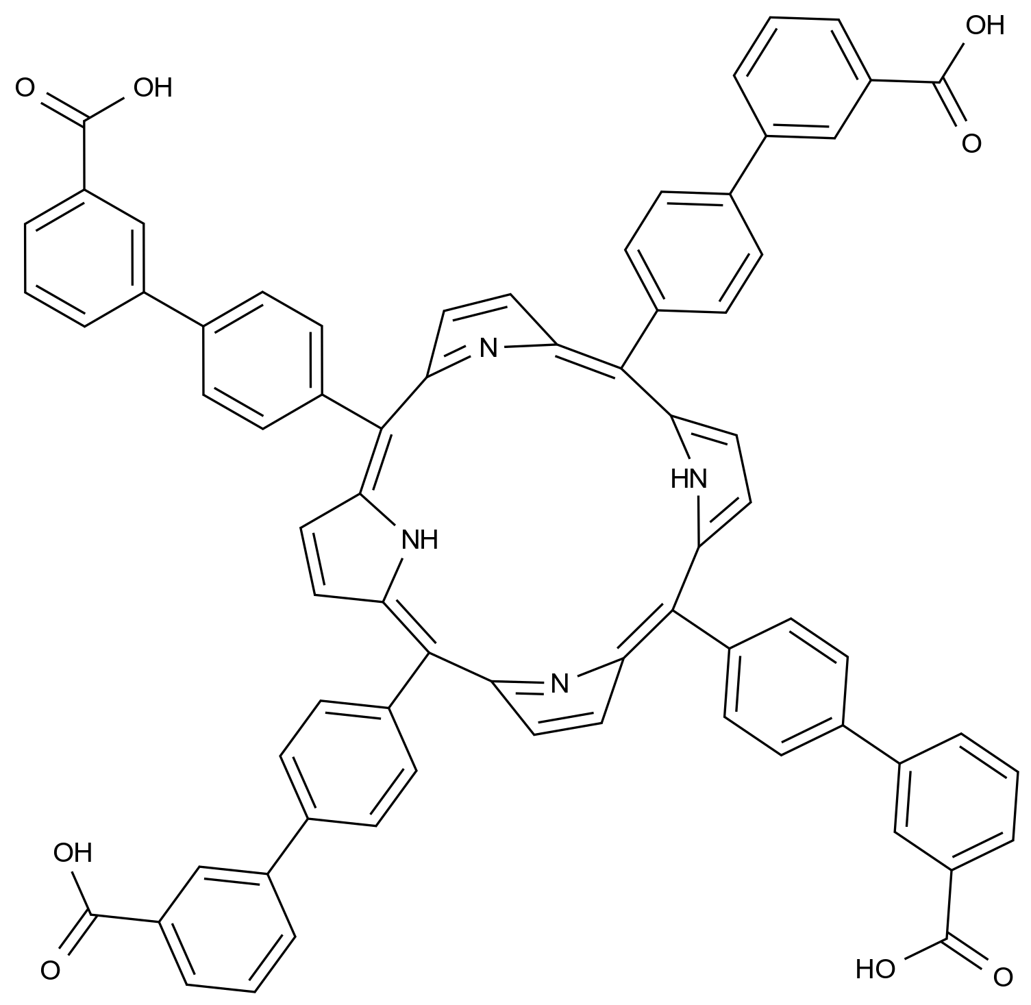  4′,4′′′,4′′′′′,4′′′′′′′-(21H,23H-Porphine-5,10,15,20-tetrayl)tetrakis-[1,1′-Biphenyl]-3-carboxylic acid CAS 1217356-12-1 结构式 Chemical Structure