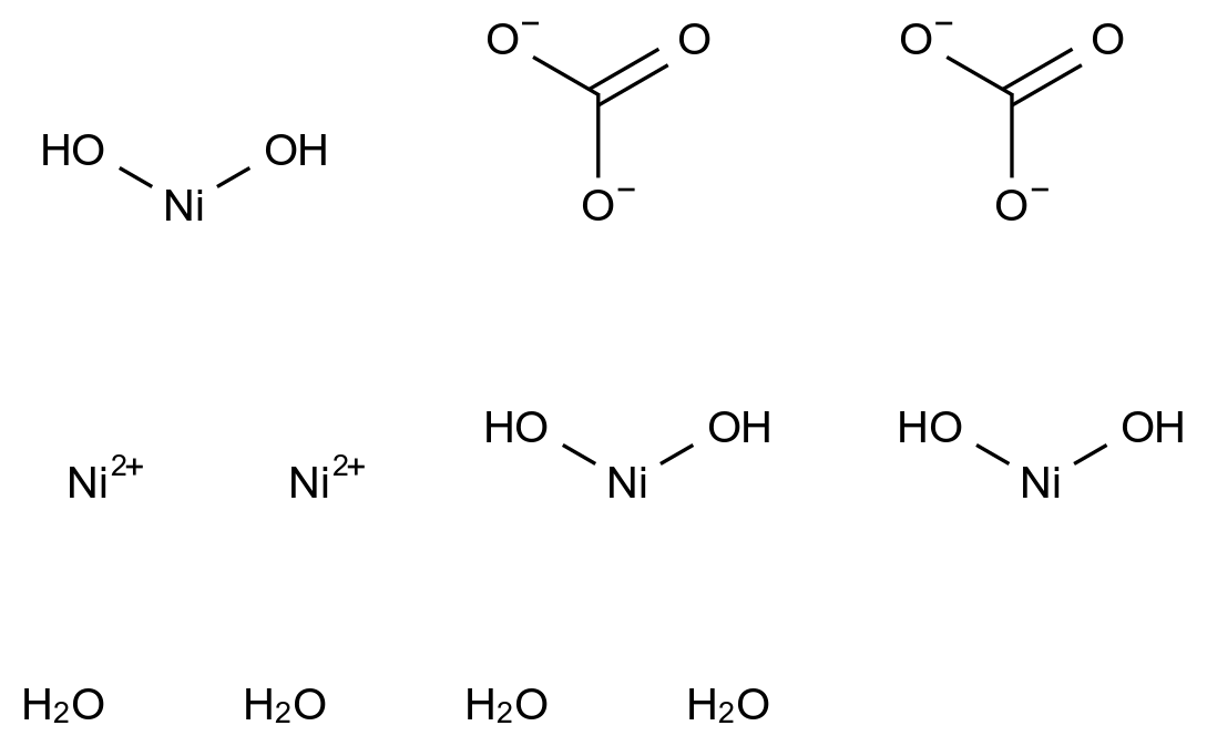 [碳酸(2-)]四羟基三镍 四水合物 [Carbonic acid (2-)]tetrahydroxytrinickel tetrahydrate CAS 12244-51-8 结构式 Chemical Structure