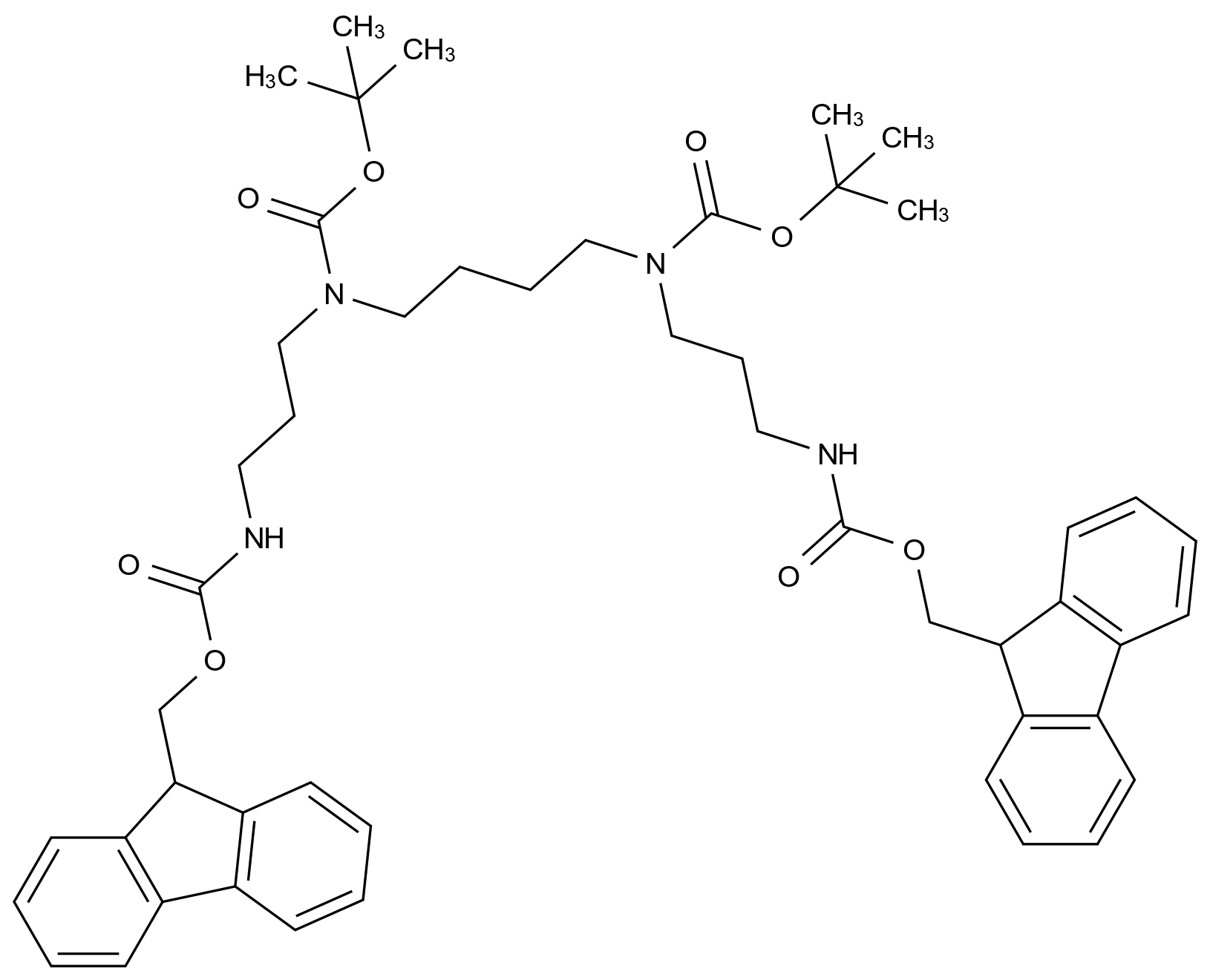  bis((9H-fluoren-9-yl)methyl) ((2,2,13,13-tetramethyl-4,11-dioxo-3,12-dioxa-5,10-diazatetradecane-5,10-diyl)bis(propane-3,1-diyl))dicarbamate CAS 1263045-38-0 结构式 Chemical Structure