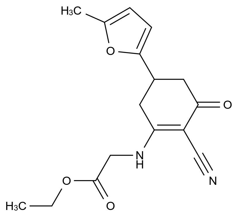  Ethyl N-[2-cyano-5-(5-methyl-2-furyl)-3-oxocyclohex-1-en-1-yl]glycinate CAS 1428139-05-2 结构式 Chemical Structure