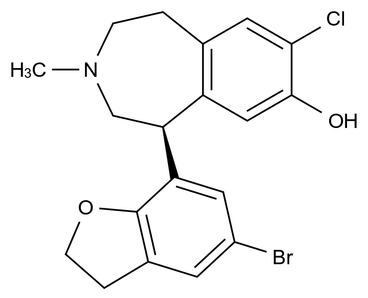 (S)-5-(5-溴-2,3-二氢苯并呋喃-7-基)-8-氯-3-甲基-2,3,4,5-四氢-1H-苯并[d]氮杂卓-7-醇 (S)-5-(5-Bromo-2,3-dihydrobenzofuran-7-yl)-8-chloro-3-methyl-2,3,4,5-tetrahydro-1H-benzo[d]azepin-7-ol CAS 150490-85-0 结构式 Chemical Structure
