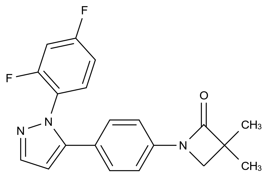 1-(4-(1-(2,4-Difluorophenyl)-1H-pyrazol-5-yl)phenyl)-3,3-dimethylazetidin-2-one CAS 320422-75-1 chemical structure