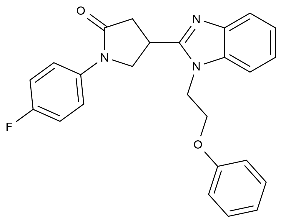  1-(4-Fluorophenyl)-4-(1-(2-phenoxyethyl)-1H-benzo[d]imidazol-2-yl)pyrrolidin-2-one CAS 883648-91-7 结构式 Chemical Structure