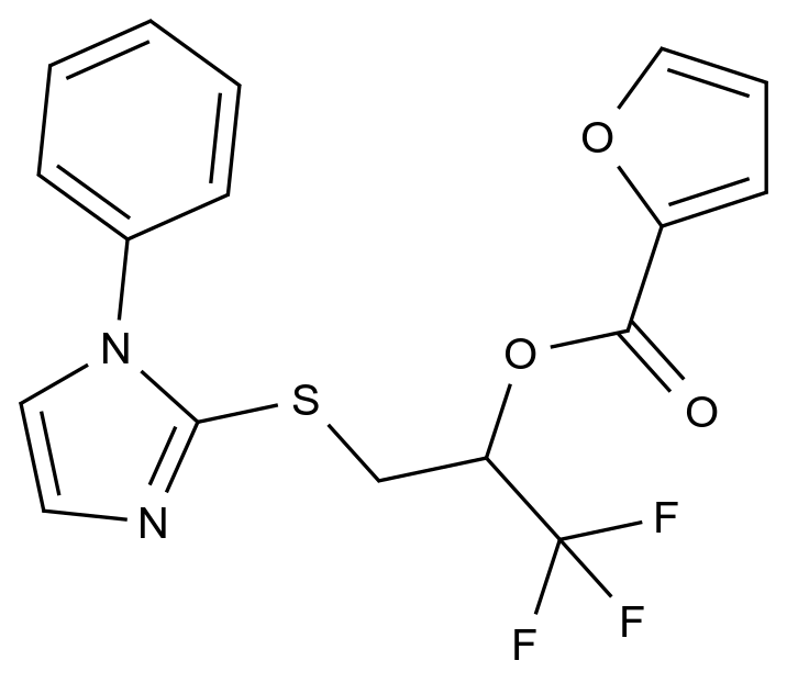  1,1,1-Trifluoro-3-((1-phenyl-1H-imidazol-2-yl)thio)propan-2-yl furan-2-carboxylate CAS 691891-12-0 结构式 Chemical Structure