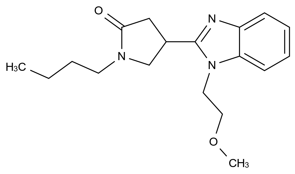  1-Butyl-4-(1-(2-methoxyethyl)-1H-benzo[d]imidazol-2-yl)pyrrolidin-2-one CAS 912896-92-5 结构式 Chemical Structure