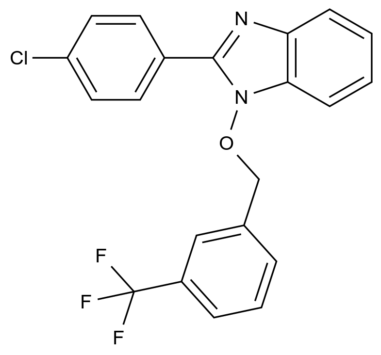  2-(4-Chlorophenyl)-1-{[3-(trifluoromethyl)phenyl]methoxy}-1H-1,3-benzodiazole CAS 338791-23-4 结构式 Chemical Structure