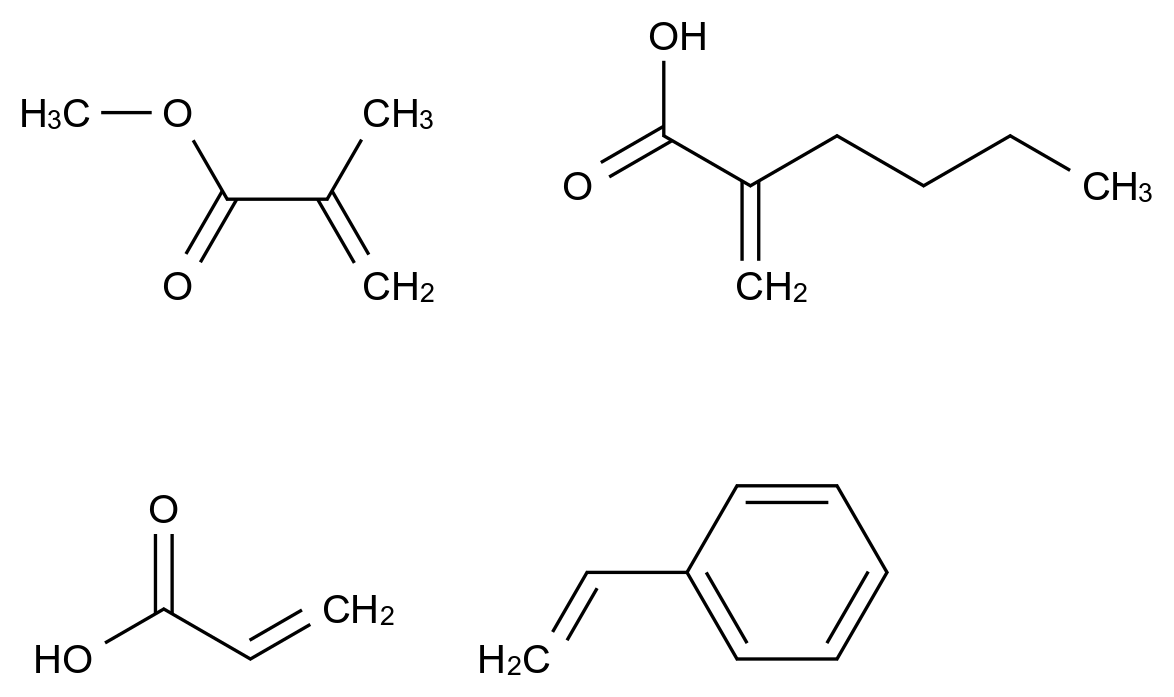 2-Propenoic acid, 2-methyl-, methyl ester, polymer with butyl 2-propenoate, ethenylbenzene and 2-propenoic acid CAS 27306-39-4 chemical structure