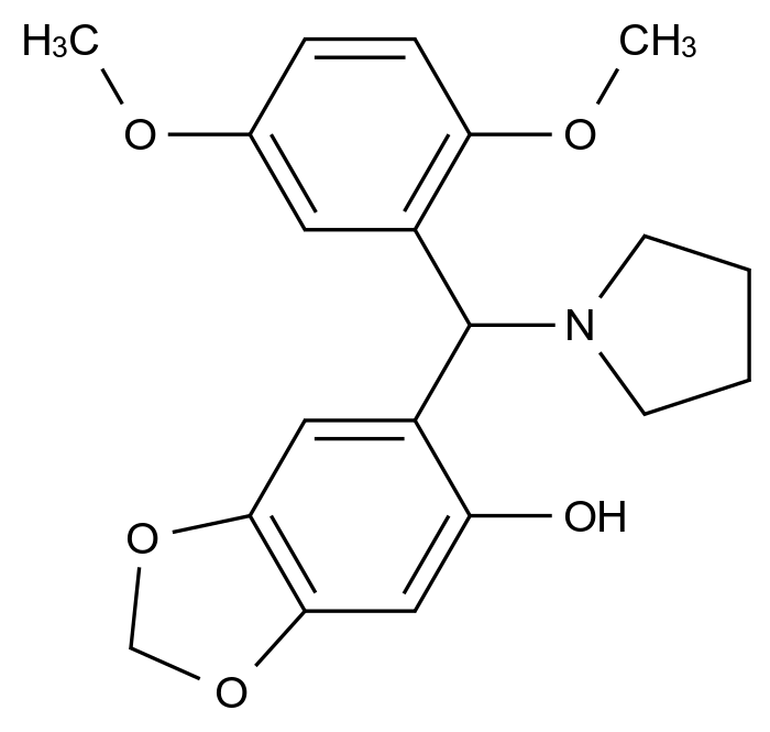  6-((2,5-Dimethoxyphenyl)(pyrrolidin-1-yl)methyl)benzo[d][1,3]dioxol-5-ol CAS 685107-83-9 结构式 Chemical Structure